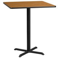 Flash Furniture XU-NATTB-3636-T3030B-GG 36" Square Natural Laminate Table Top with 30" Bar Height Table Base